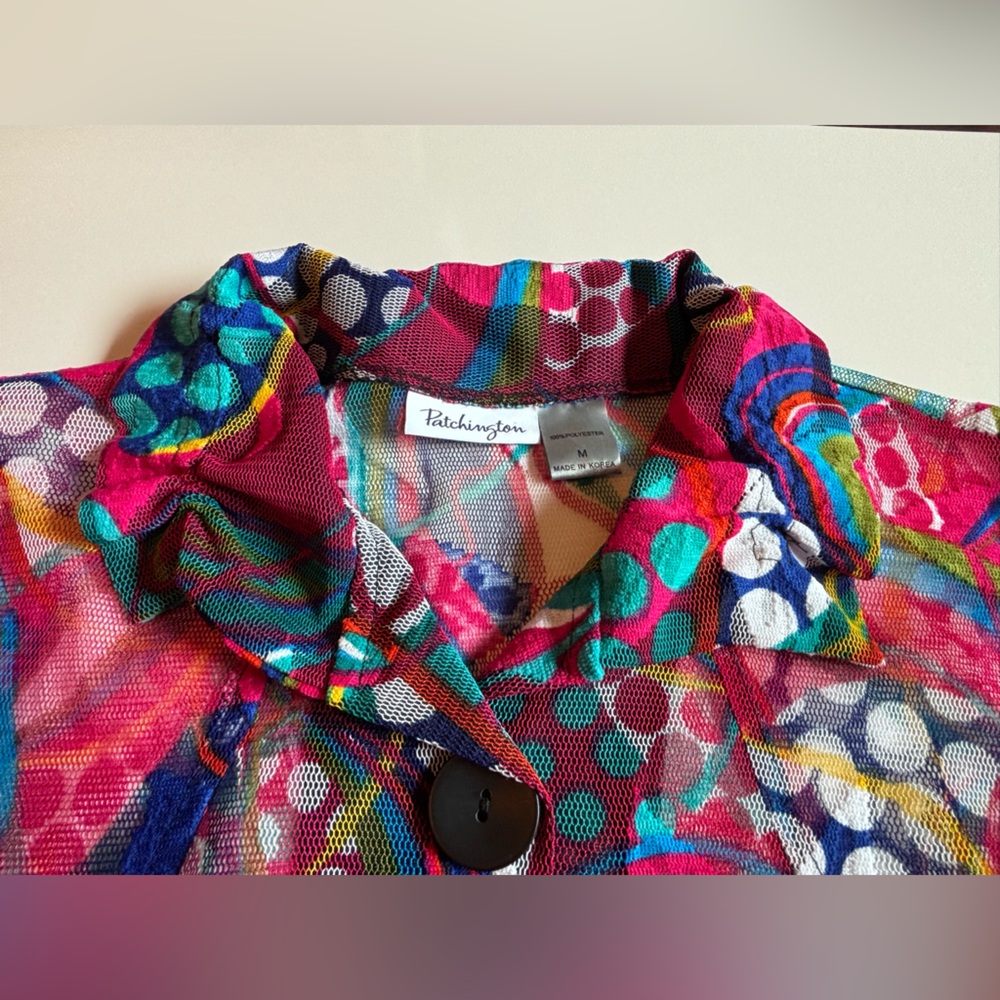Patchington Multicolor Abstract Mesh Button Down … - image 4